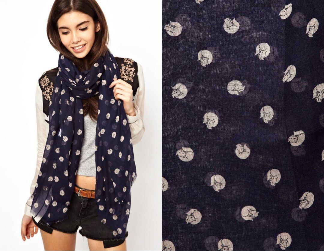 Oasis cat print scarf, Women's Fashion, Watches & Accessories, Scarves