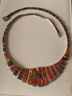 Orange Fire Opal Stone E. Luna's 950 Sterling Necklace Silver Vintage Jewelry Mexico