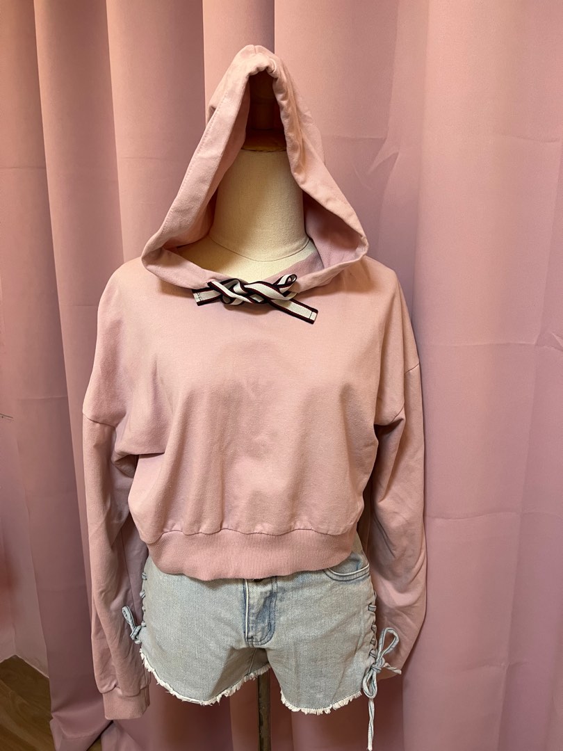 Blush Pink Croped Hoodie, Women's Fashion, Coats, Jackets and