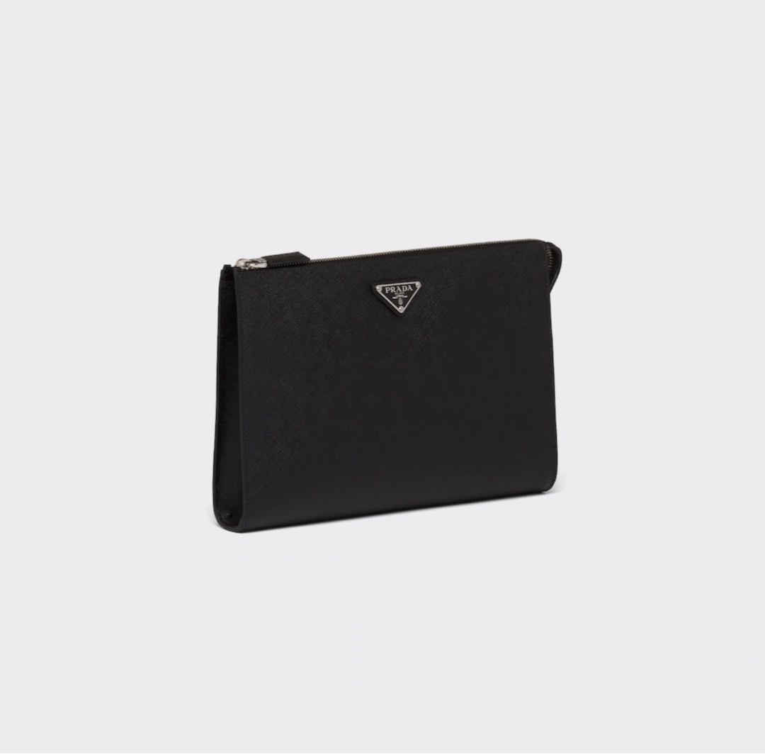 Prada Saffiano Leather Clutch Black Men s Fashion Bags Belt