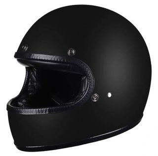 Matte Black Full Face Motorcycle Helmet Open Face Three Button Snap Retro Vintage Vespa Scooter Cafe Racer Motorbike Bike Leather Non Shine Old School