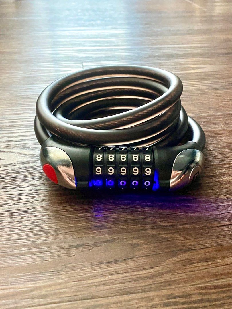 ROCKBROS Bicycle 5 Digit Combination Code Cable Lock with Light, Sports