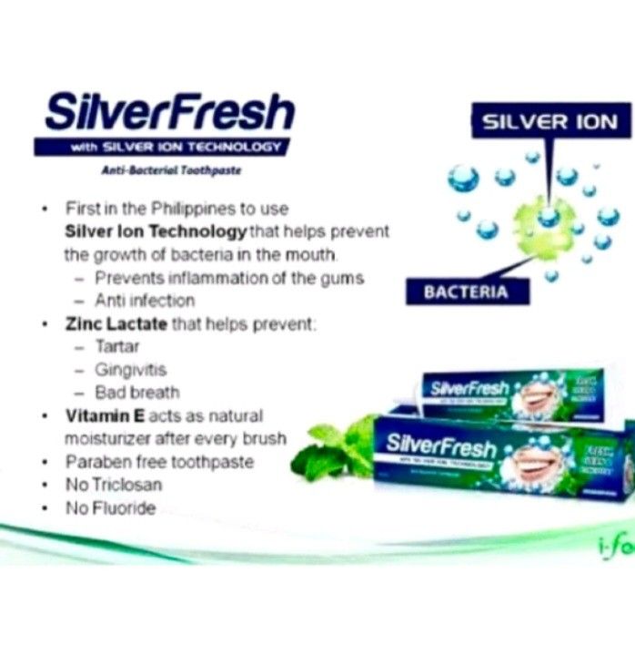 SilverFresh Anti Bacterial Toothpaste (Category: Face Care) located in Mandaluyong City. Submitted by mmc12345 (Listing ID 1216735212, Image 2). Description: 1oo ml.