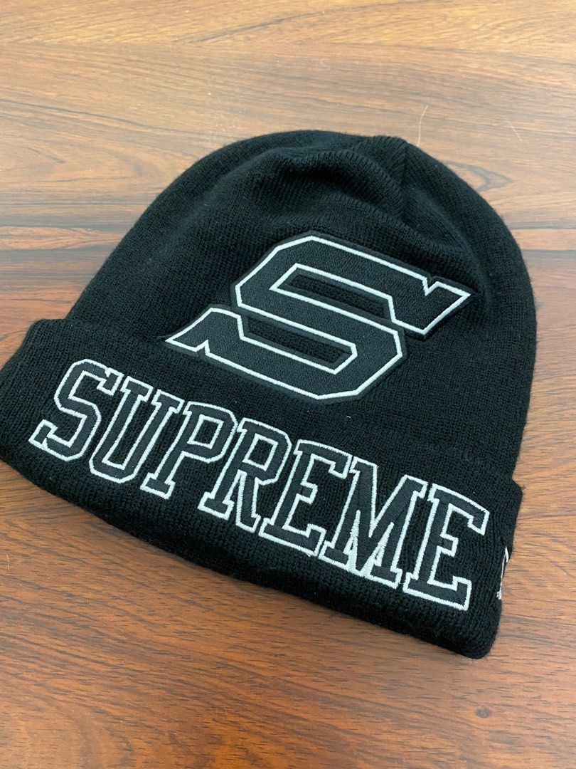 Supreme x new era beanie 刺繡box logo 毛帽近新美品, 他的時尚, 手錶