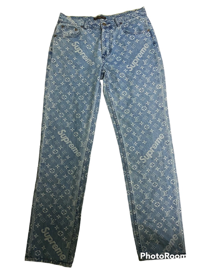 Supreme x LV monogram pants, Men's Fashion, Bottoms, Jeans on Carousell