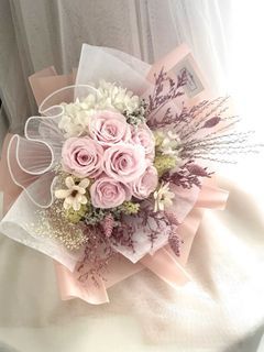 Flowers bouquet/ Sweet pink preserved roses bouquet/ Anniversary/ Birthday