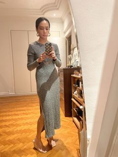 THE FIFTH LABEL Ribbed Grey Long Sleeved High Slit Knitted Marle Maxi Bodycon Dress!!