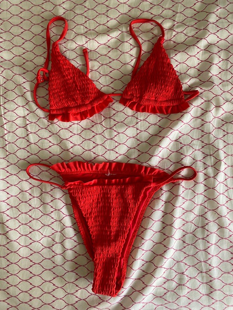 Topshop Red Frill Bikini L Women s Fashion Swimwear Bikinis Swimsuits on Carousell