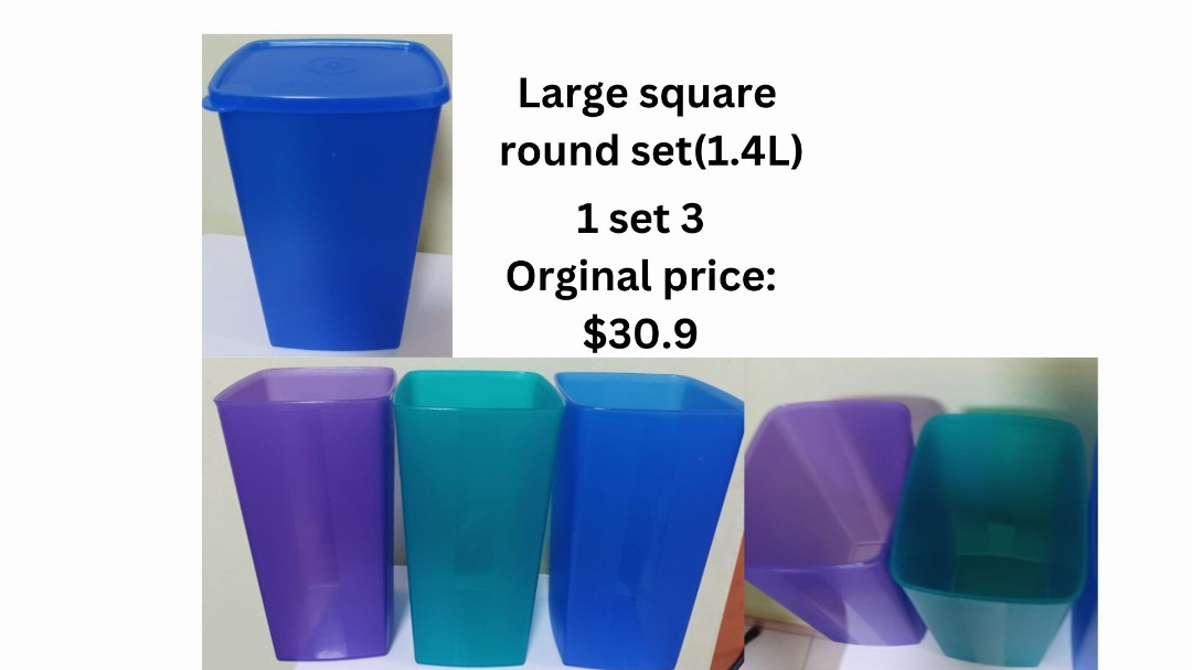 Tupperware Large Square Round Set(3) larger container/tall/big/long ...