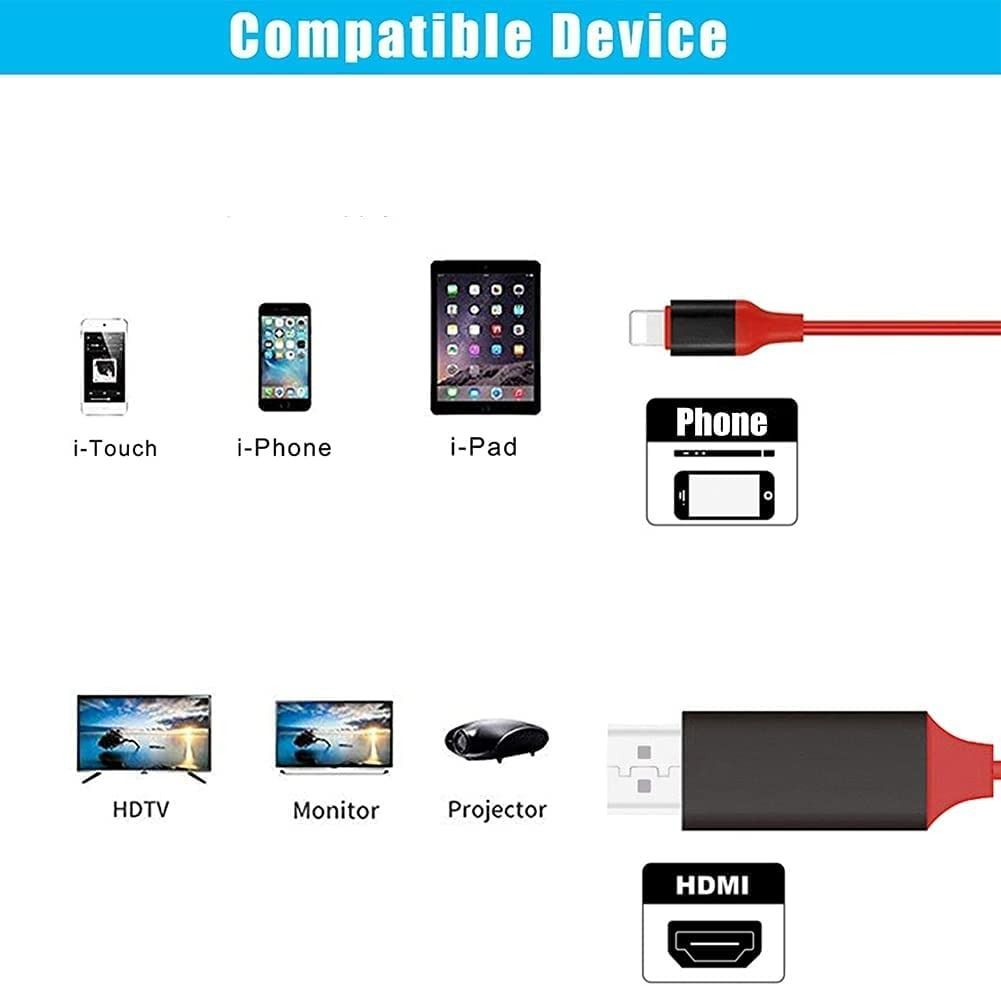 Lightning to HDMI Adapter 1080P Lightning to Digital AV Adapter Sync Screen  HDMI Connector for iPhone iPad iPod to HD TV Monitor