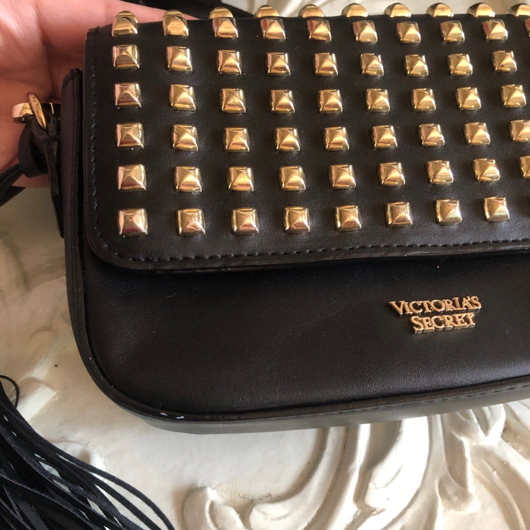 Victoria's Secret Black and Gold Studded Over Shoulder Purse with