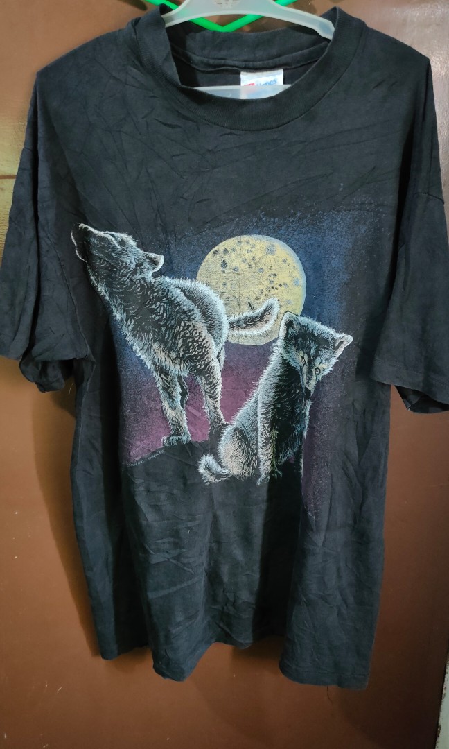 Vintage wolf t-shirt howling puppies Young wolves 92' harlequin night ...