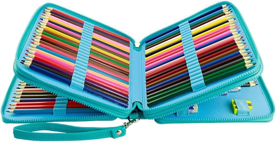 YOUSHARES 120 Slots Pencil Case - PU Leather Handy Multi-layer Large Zipper  Pen Bag with Handle Strap for Prismacolor Watercolor Pencils, Crayola