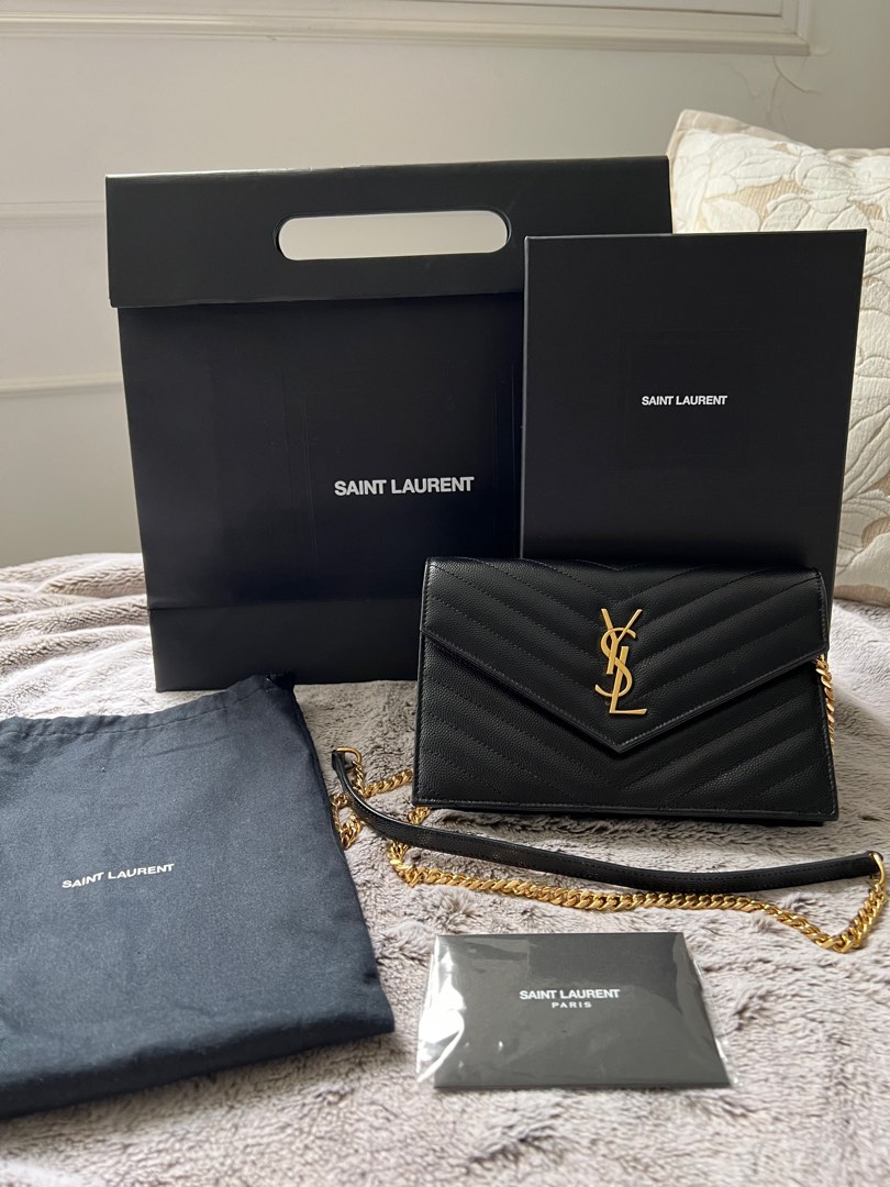 Authentic YSL Envelope Wallet on Chain (WOC), Luxury, Bags & Wallets on