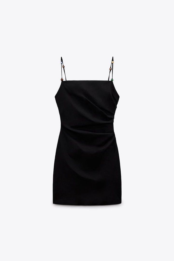 Zara draped linen blend dress in black, Women's Fashion, Dresses & Sets