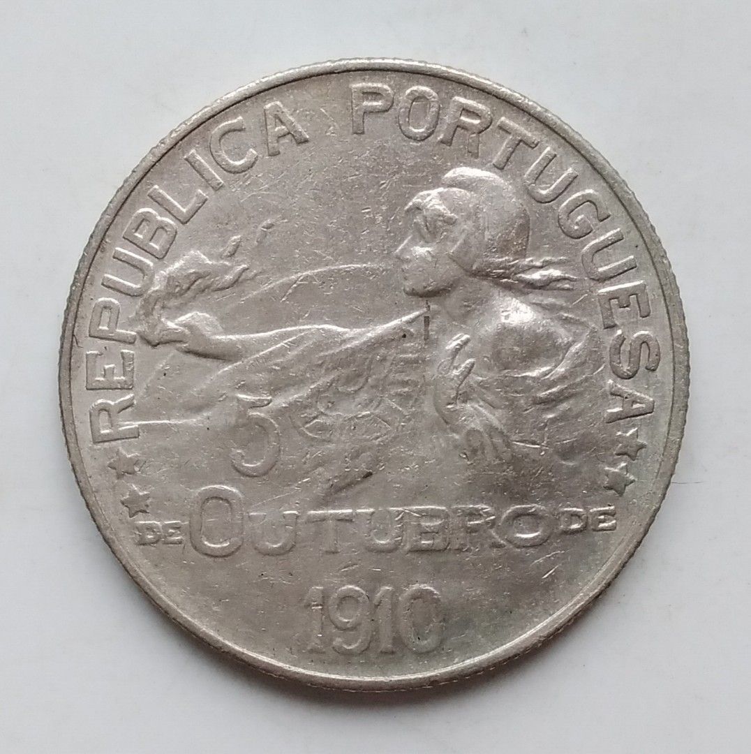 1910年(1914年鑄造)葡萄牙共和國1埃斯庫多(Escudo)流通紀念銀幣-里斯本鑄造＊, 興趣及遊戲, 收藏品及紀念品, 錢幣-  Carousell