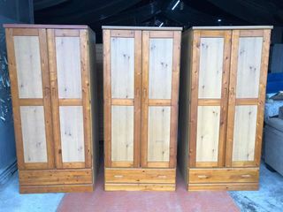 3-pieces identical closets
32L x 23W x 70H inches each
Pullout drawers
Pinewood
In good condition