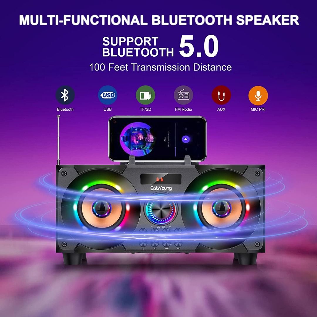 Bluetooth Speaker Mini Portable AUX SD/TF FM Radio Indoor Outdoor Party  Lights