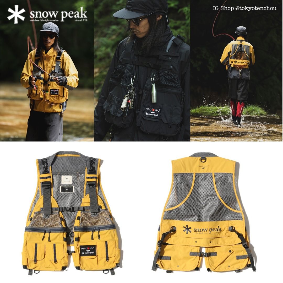 🇯🇵日本直送🇯🇵 🇯🇵日本行貨🇯🇵 #1786 Snow Peak × TONEDTROUT - Game Vest One  Black / Yellow (Utility Vest) 釣魚背心戶外功能背心[名設計師: 福山正和氏], 運動產品, 釣魚- Carousell