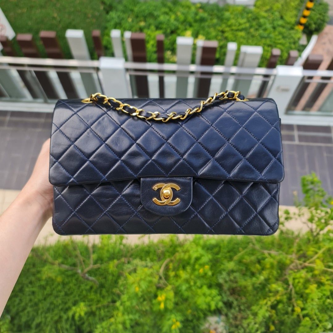 Authentic Vintage Chanel Classic Small Flap Bag In Black Quilted Lambskin &  24k Champagne Gold -Plated Hardware