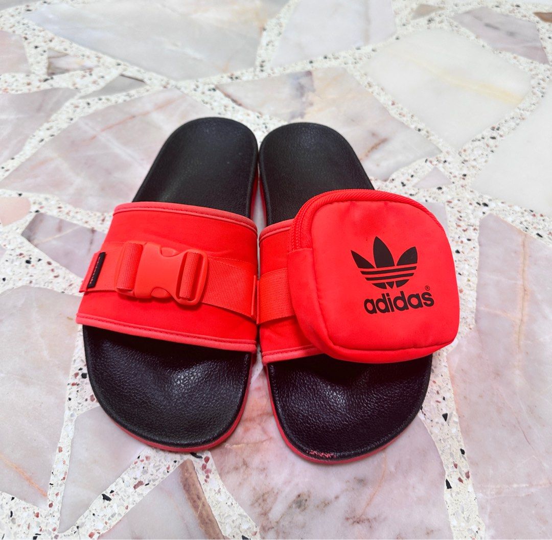 Red adilette slides women's cheap