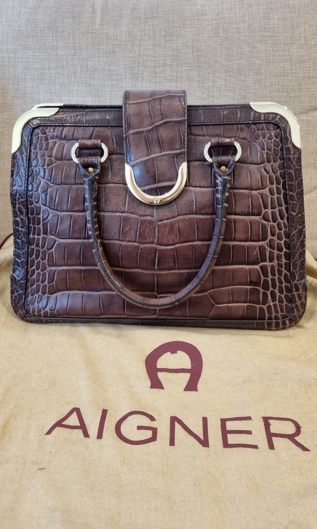 Crocodile Embossed Leather Satchel ETIENNE AIGNER Luxury Bags