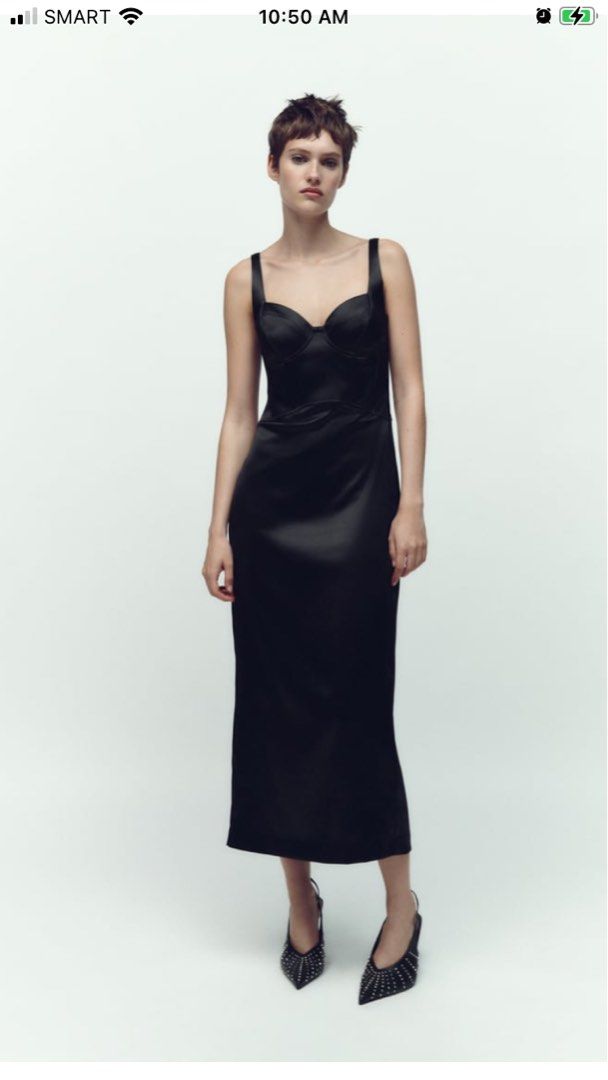 Zara Ins Black Satin Corset Dress on Carousell