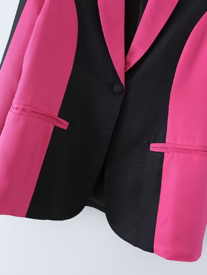 Blazer Wanita Polos Dua Warna Two Tone Black Pink Button Blazer on