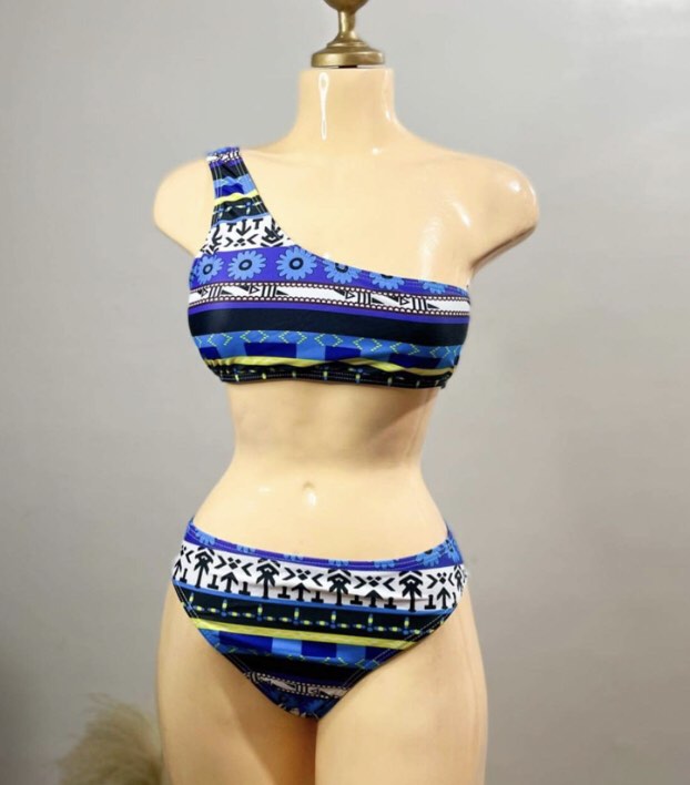 Bali Beach Two Piece Swimsuit- Blue/Pink main image 0