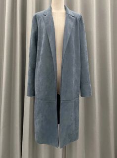 BNWOT ZARA Blue Faux Suede Leather Coat Long Jacket for Spring/Autumn