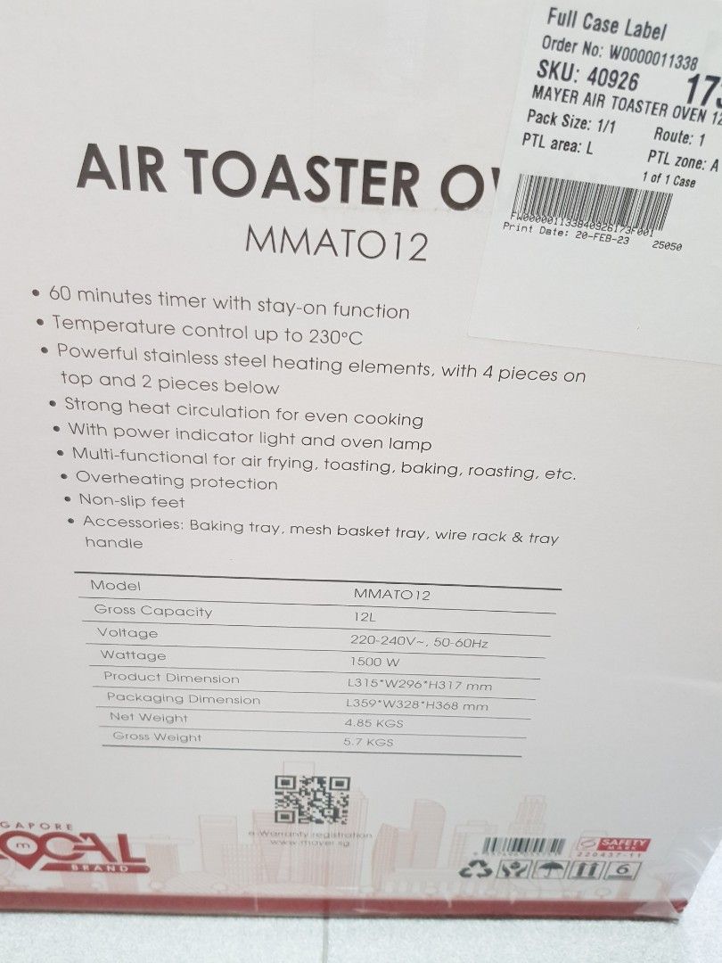 (Brand New)Mayer Air Fryer/Toaster Oven (12l), TV & Home Appliances