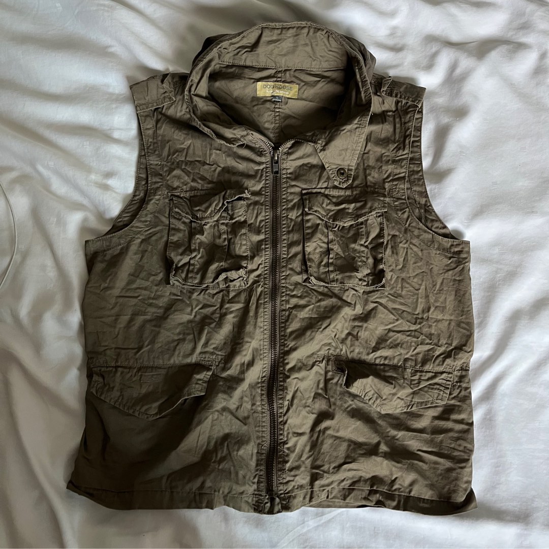 Brown utility vest cargo vest streetwear zip up outerwear thrifted