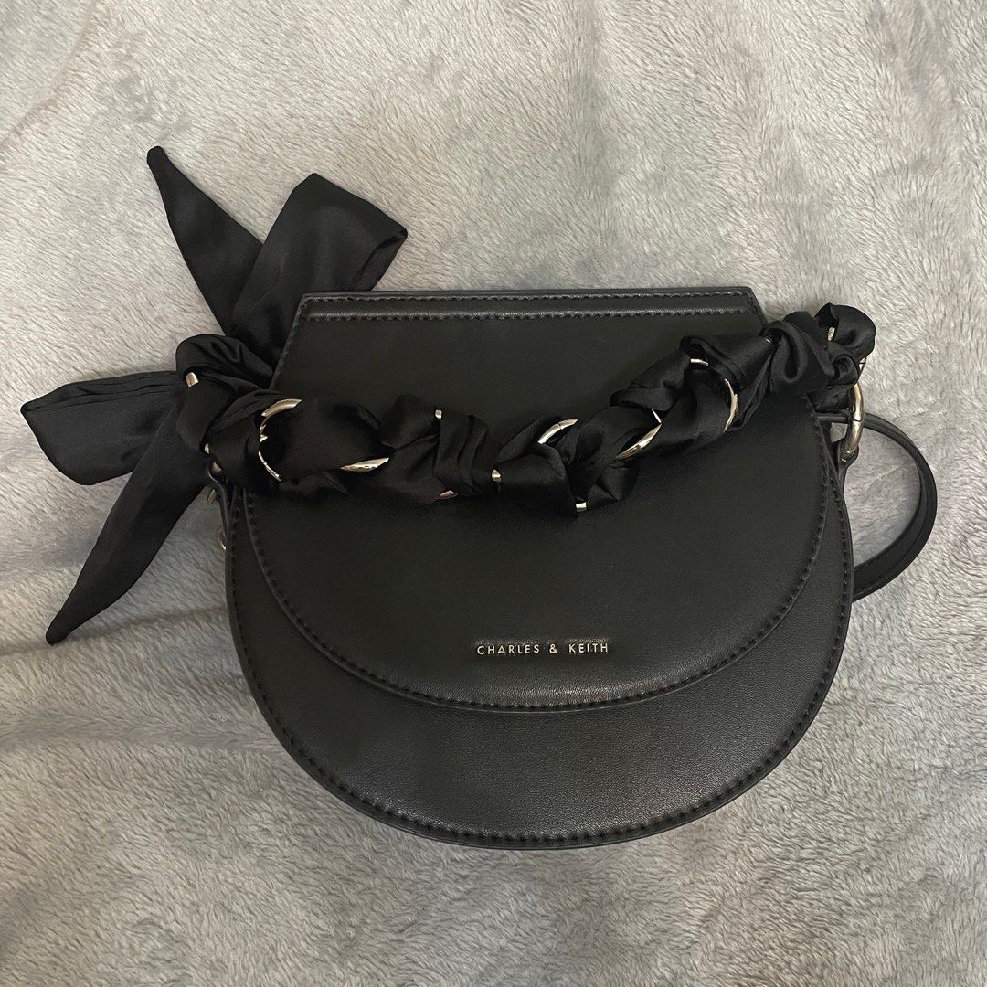 Satin scarf top semi circle bag