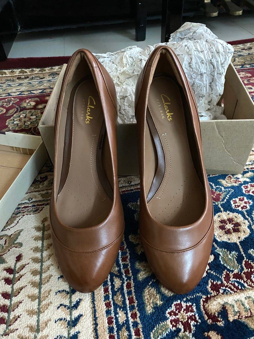 Clarks Denny Harbour Tan Leather Court Shoes Women s Fashion
