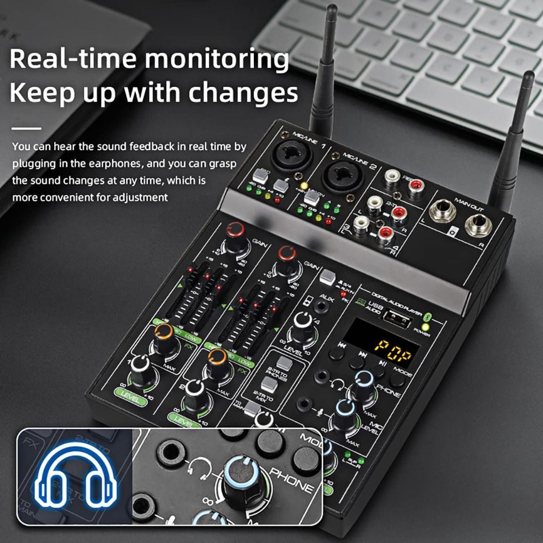 Table De Mixage Audio Depusheng UF4-M - 4 Canaux, Bluetooth, Micro Sans Fil - Pour DJ, Home Studio