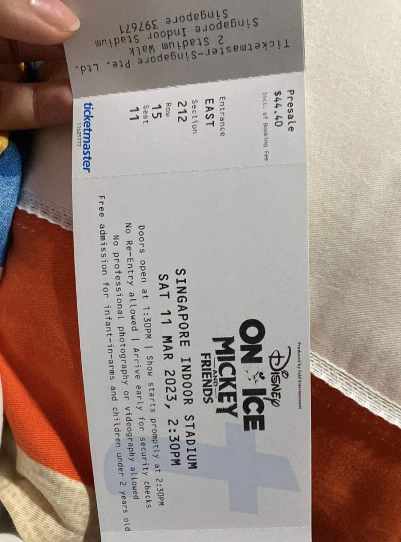 Disney on ice ticket 1(one) ticket only 11 march 2023, Tickets & Vouchers, Event Tickets on