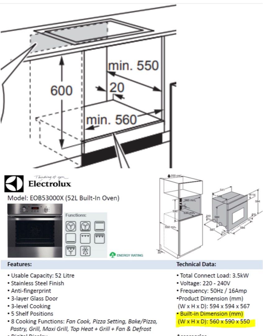 Electrolux builtin oven, TV & Home Appliances, Kitchen Appliances