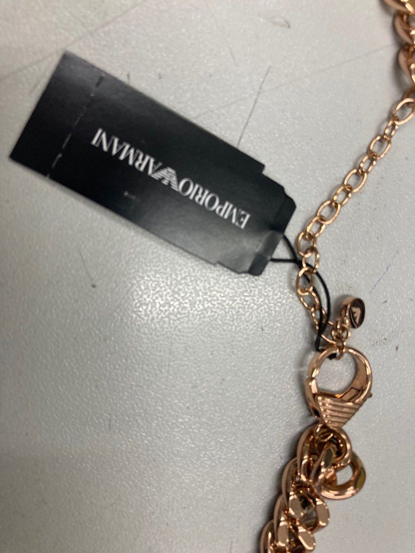 Emporio Armani Rose Gold Tone Stainless Steel Necklace, 女裝, 飾物