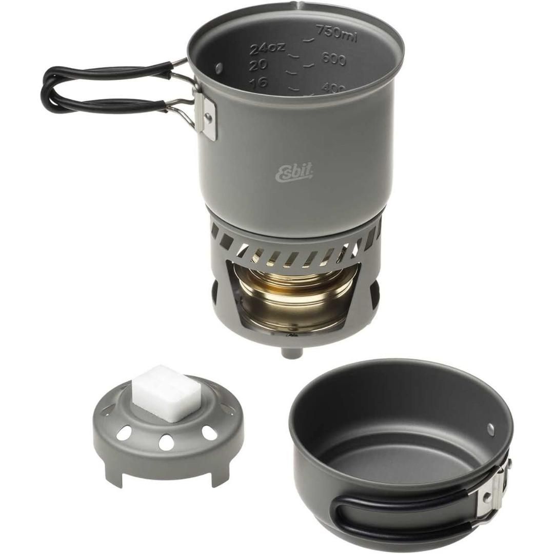 Esbit 5-Piece Lightweight Trekking Cook Set with Brass Alcohol Burner Stove,  Sports Equipment, Hiking u0026 Camping on Carousell