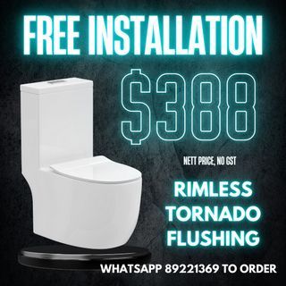 FREE INSTALLATION toilet bowl rimless tornado flushing