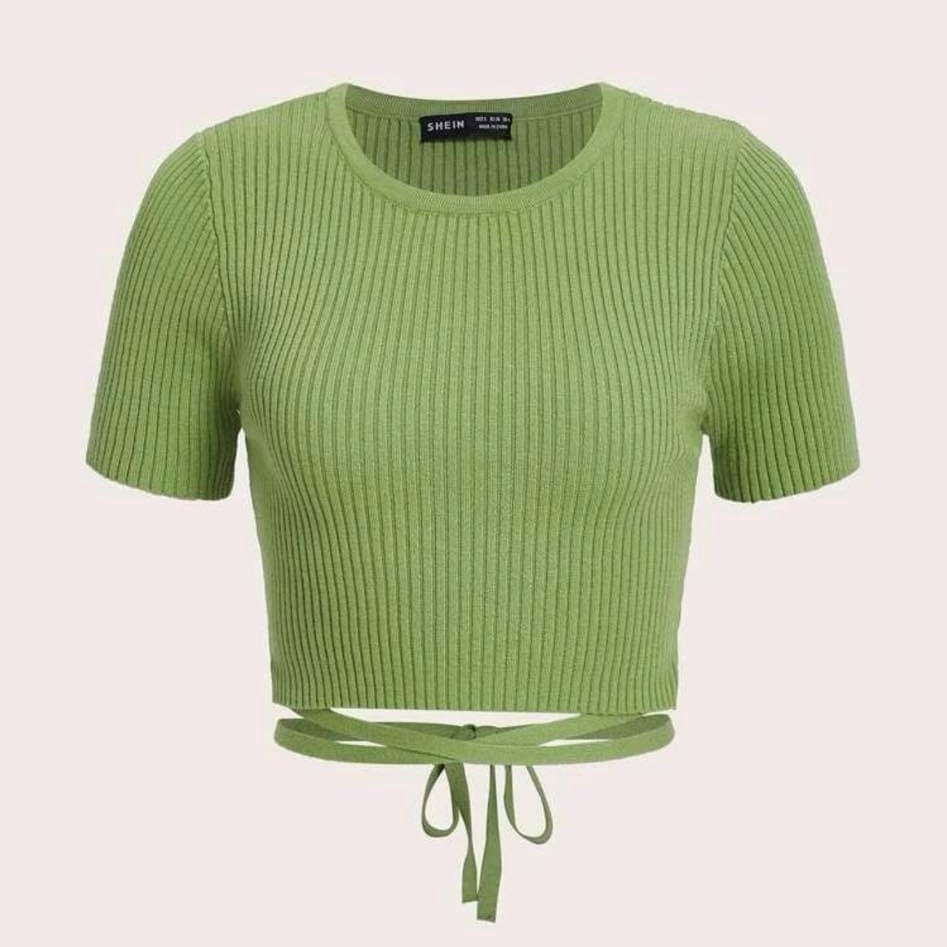 Green knitted crop top on Carousell