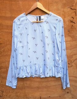 H&M Pinstripe Flounced Hem Blouse