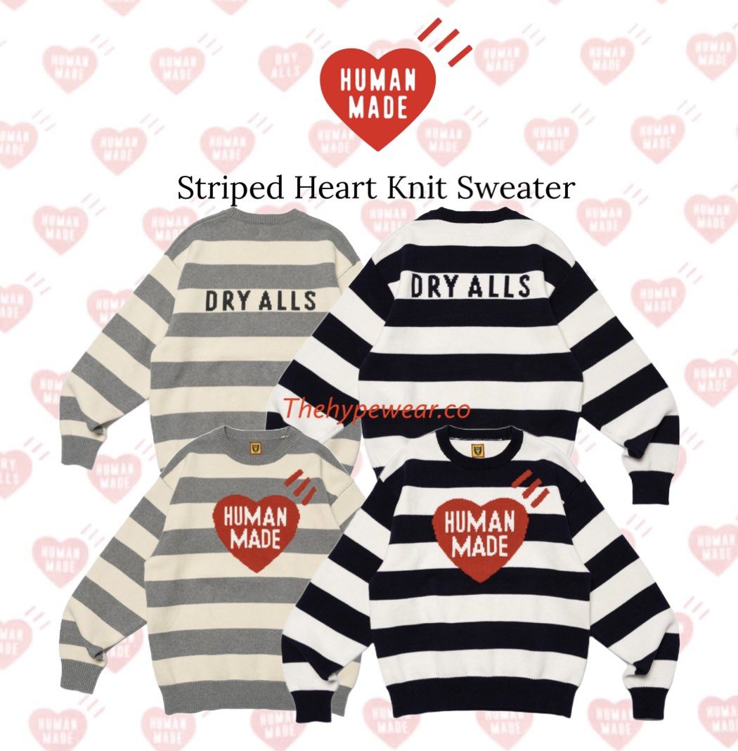 Human Made Striped Heart Knit Sweater, Men's Fashion, Coats