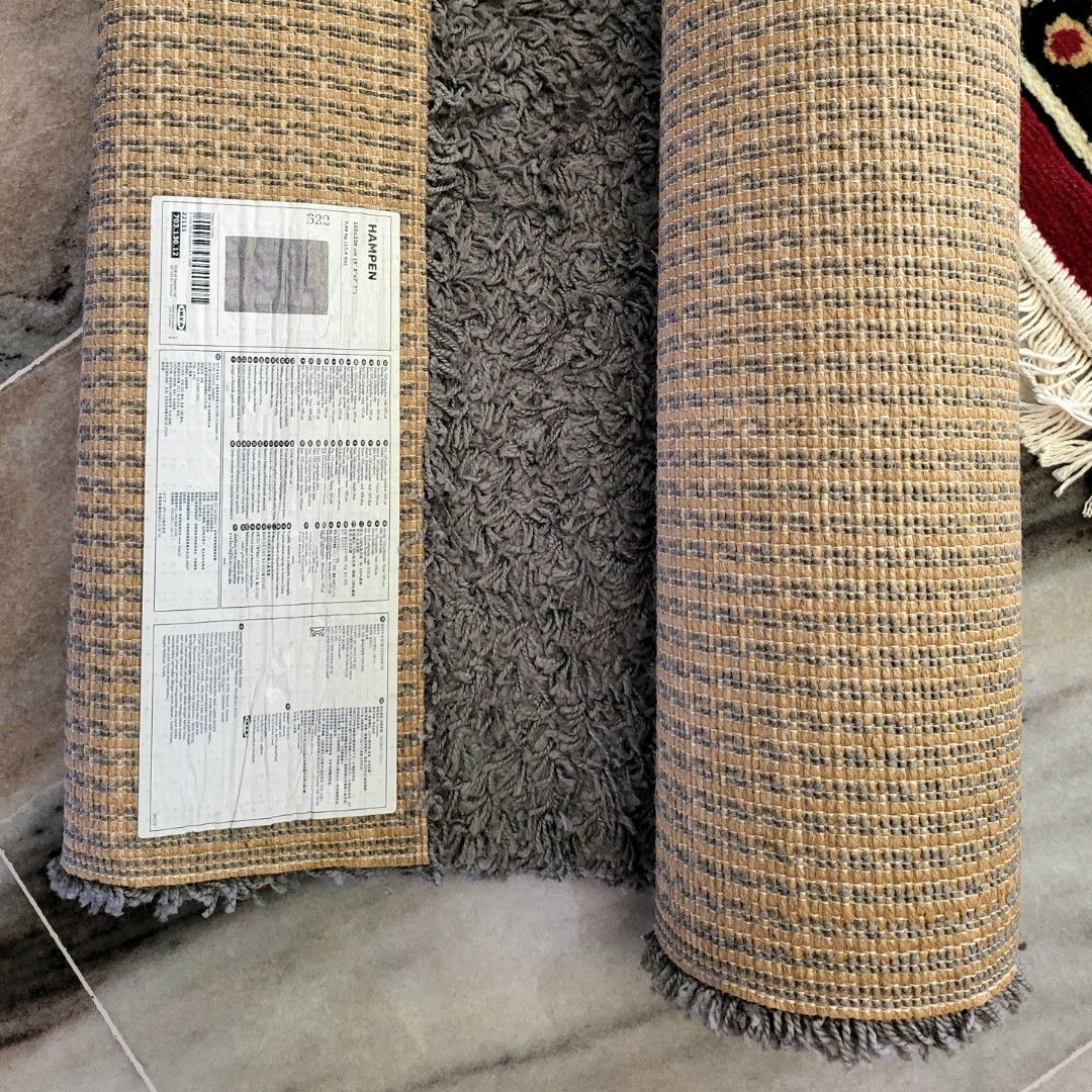 Ikea 230 x 160 cm high pile gray carpet rug, Hampen, Furniture & Home