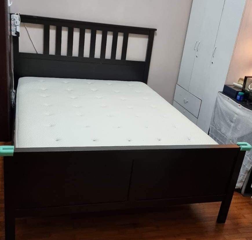 Ikea queen size bed frame and mattress, Furniture & Home Living
