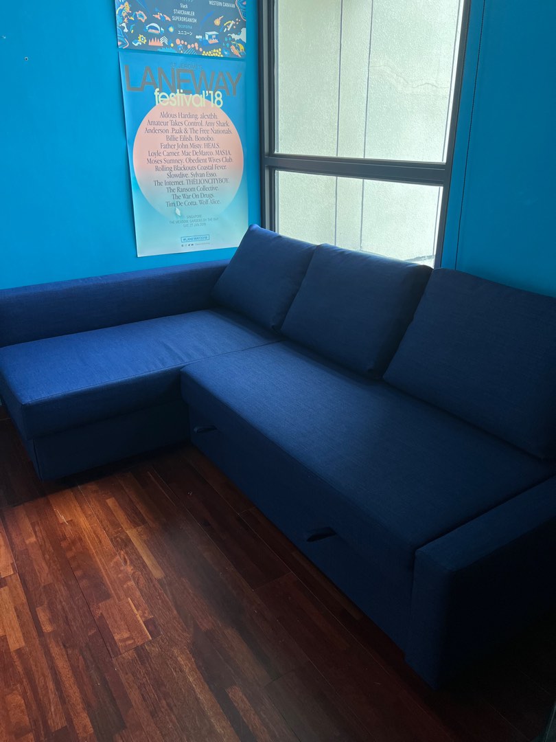 IKEA Friheten sofabed navy blue, Perabotan Rumah di Carousell