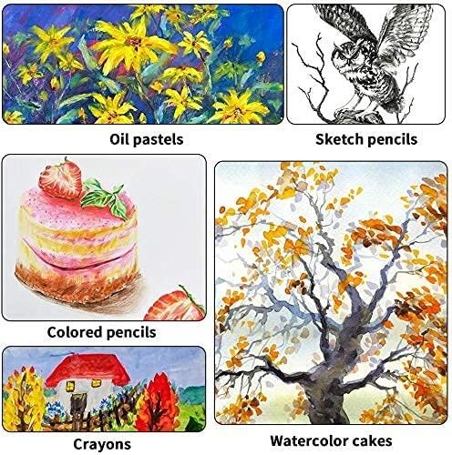 Color More Deluxe Art Set Painting and Drawing Kit with Crayons, Oil  Pastels, Colored Pencils, Watercolor Cakes, Sharpener, Sandpaper in  Portable Wooden Case (143 Pieces)