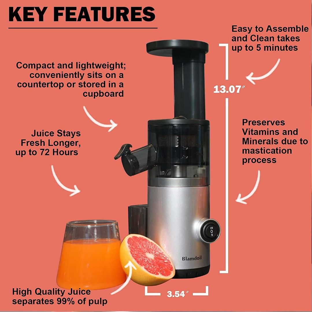instock) Compact Slow Juicer Masticating Extractor,Kitchen Cold Press Juicer  for High Nutrient Fruits and Vegetables,Electric Small Juice Machine  BPA-Free,Easy to Clean,Quiet Motor,Reverse Function(Silver), TV  Home  Appliances, Kitchen Appliances ...