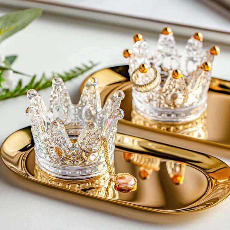 instock Crystal Glass Candle Holder Set of 3 Crown Shaped Makeup