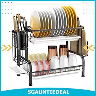1pc Dish Drying Rack For Counter Over The Sink, Detachable Larger Capacity  2-Tier Dish Drying Rack, Drainboard Set With Double-Layer Bowl Rack, Cup Ra
